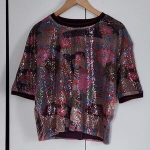 Nanette Lepore Multicolor Sequin Short Sleeve Top